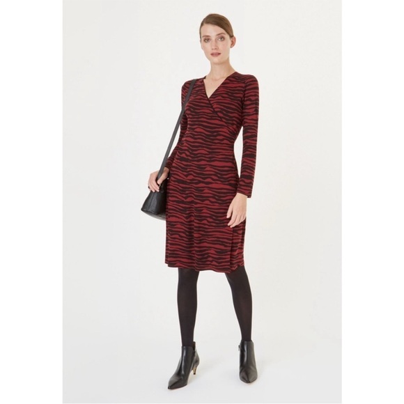 Hobbs London Odyssey Faux Wrap Dress US size 12 Red Black Zebra Long Sleeve - Picture 1 of 11
